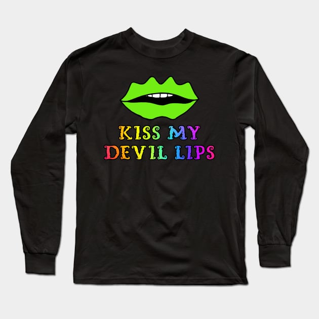 Green Devil Lips Long Sleeve T-Shirt by coloringiship